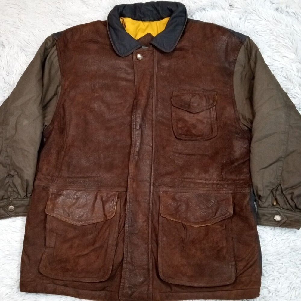 Vintage Andrew Marc Jacket Mens L Brown‎ Leather Utility Coat Saks Fifth Avenue